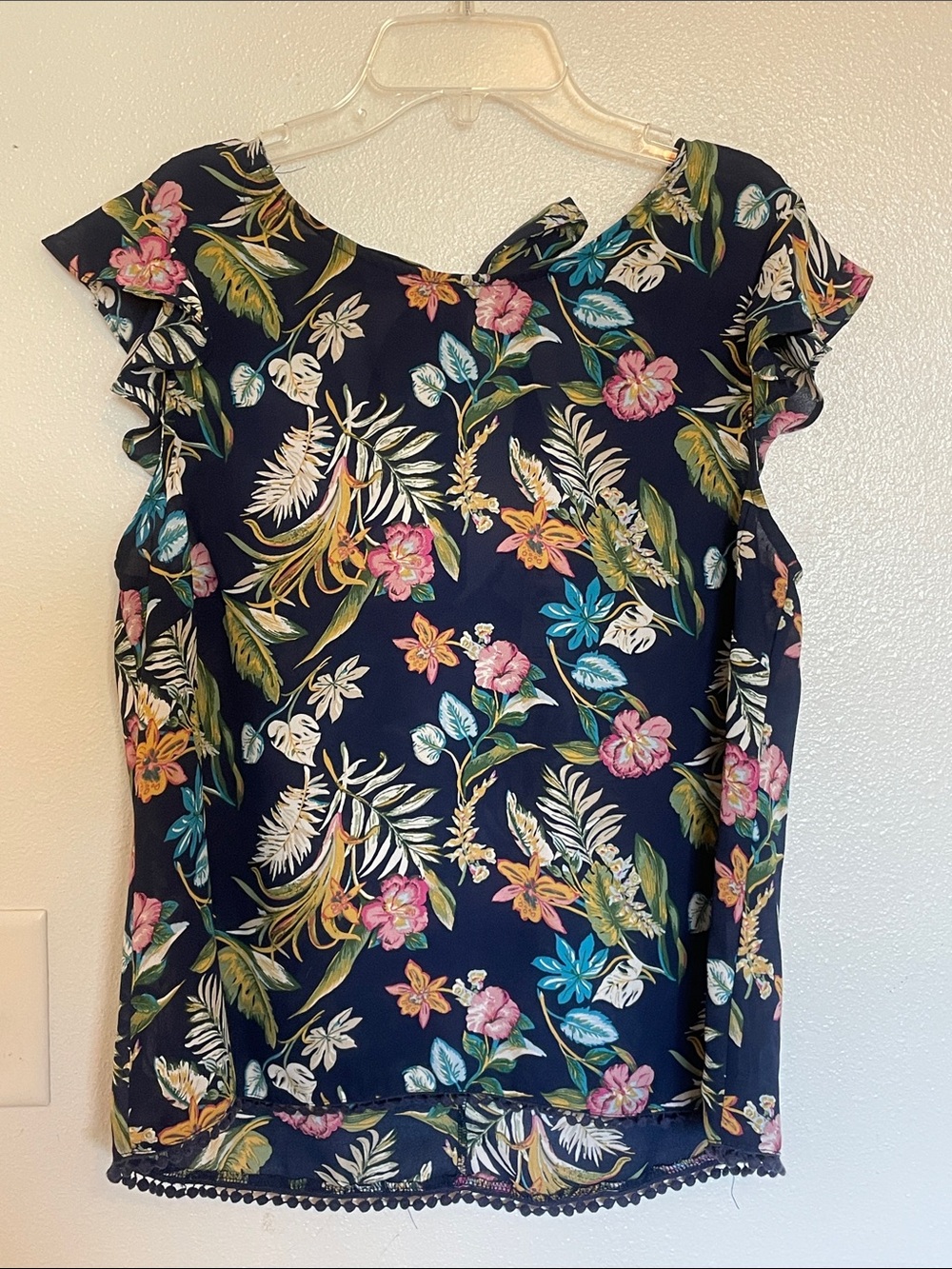 Twine and String Navy Floral Flutter Sleeve Blouse